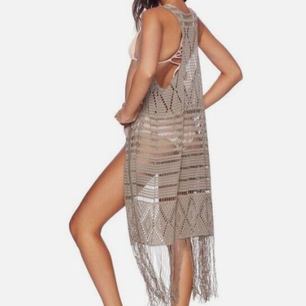 BEACH BUNNY "Desert Dreamer" Boho Fringed Duster Coverup  Taupe